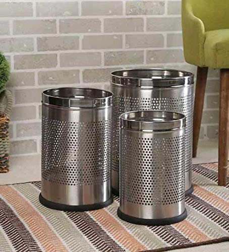Parasnath Stainless Steel Perforated Dustbin Set of 3 Small Medium Large 