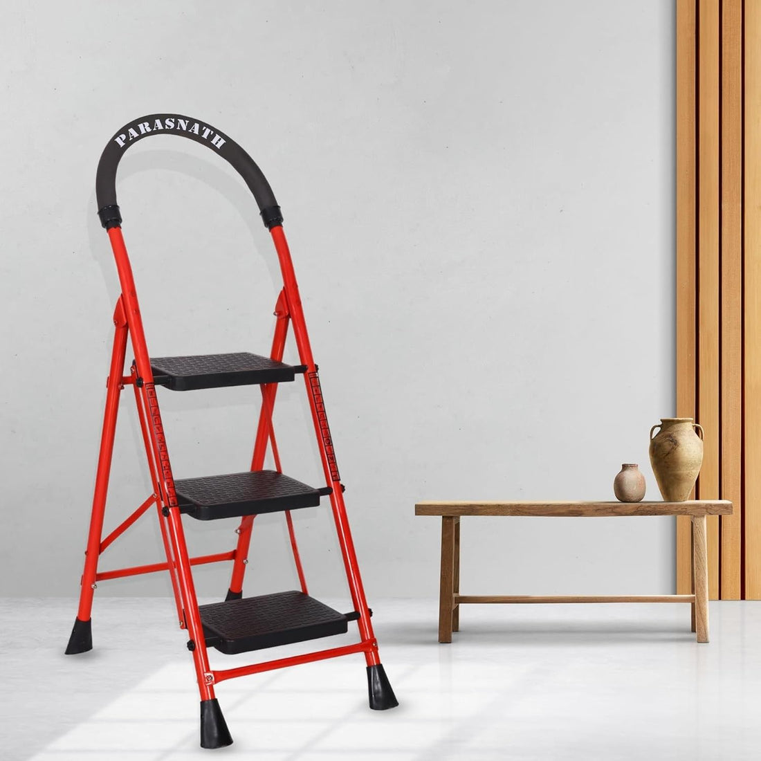 Parasnath GoUp 3 Step Red Steel Foldable Ladder
