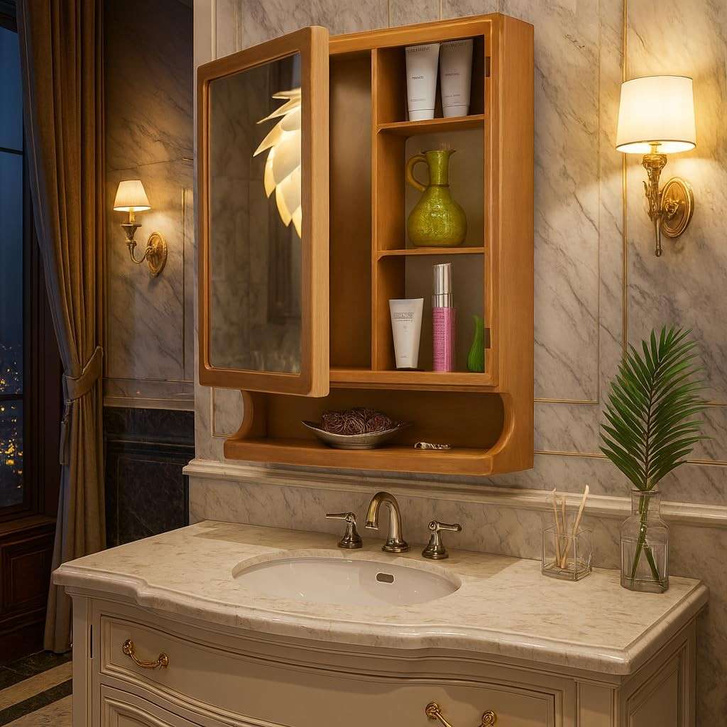 Parasnath New Look Nut Brown Bathroom Cabinet with Mirror 
