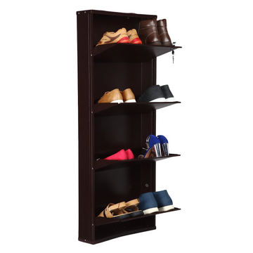 Parasnath Coffee Colour Wall Shoe Rack 4 Shelves Slim Lockable Steel Shoe Stand