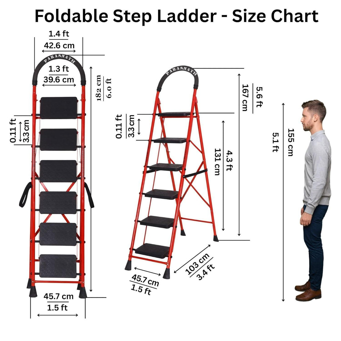 Parasnath GoUp 6 Step Red Steel Foldable Ladder
