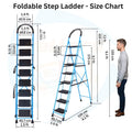 Parasnath GoUp 8 Step Foldable Steel Blue Step Ladder – Heavy-Duty and Lightweight Step Ladder with Anti-Skid Wide Plastic Steps, Safety Handle, High Reach Platform for Home, Kitchen, Office, Warehouse Use - 6 Year Manufacturer Warranty - Made in India - PARASNATH