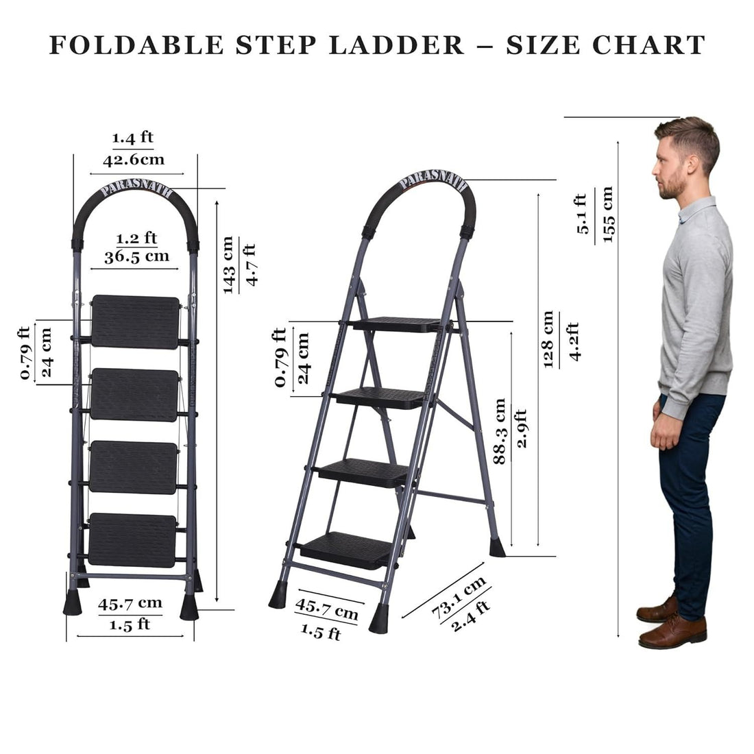 Parasnath GoUp 4 Step Grey Steel Ladder