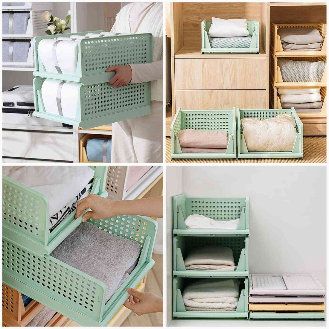 PARASNATH Stylera Extra Large Wardrobe Organizer for Clothes – Foldable & Stackable Storage Box with Lid | Closet Organizer Bin for Clothes, Sarees, Toys, Bedsheets & More Organizer – Green Color (Set of 3) - PARASNATH