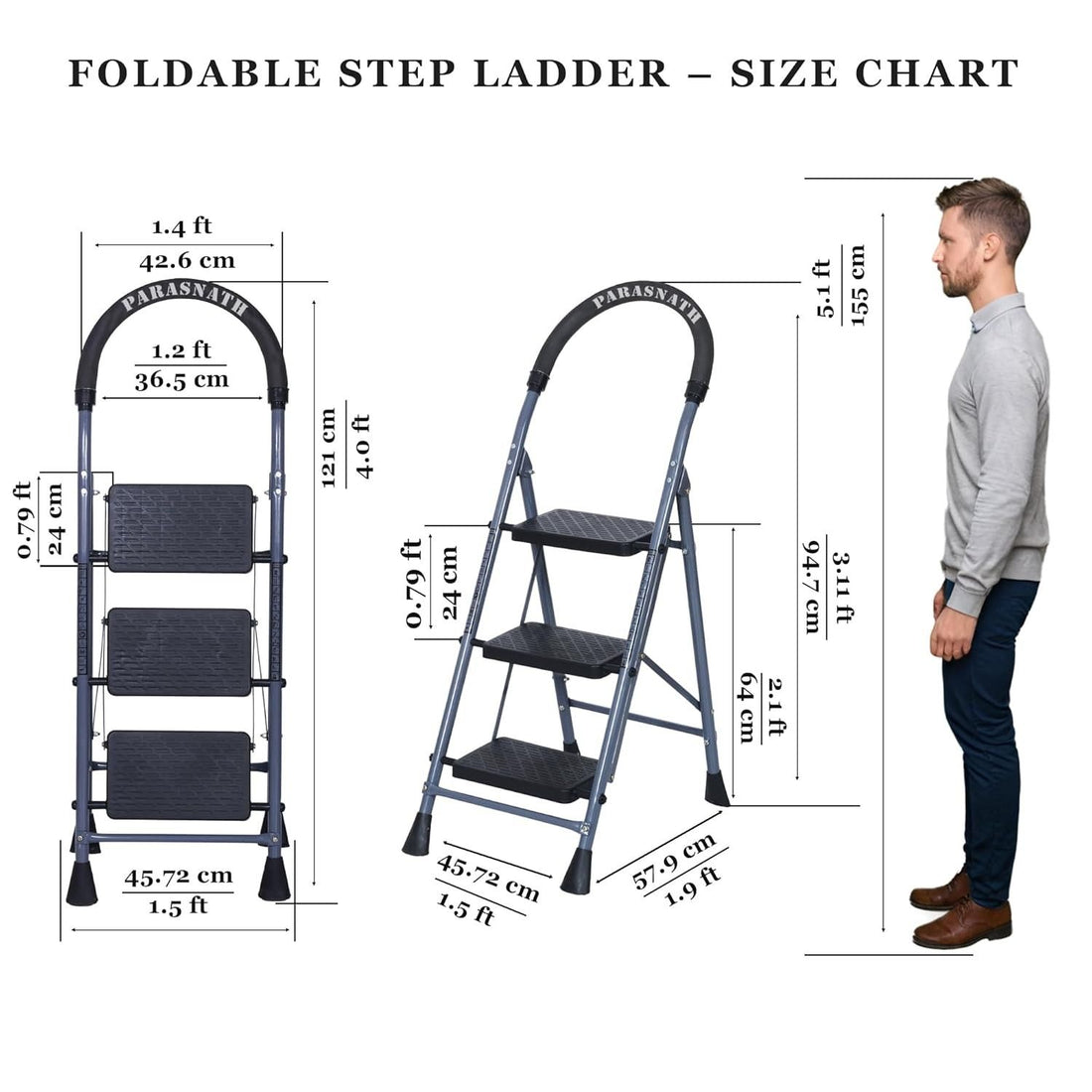 Parasnath GoUp 3 Step Foldable Steel Ladder