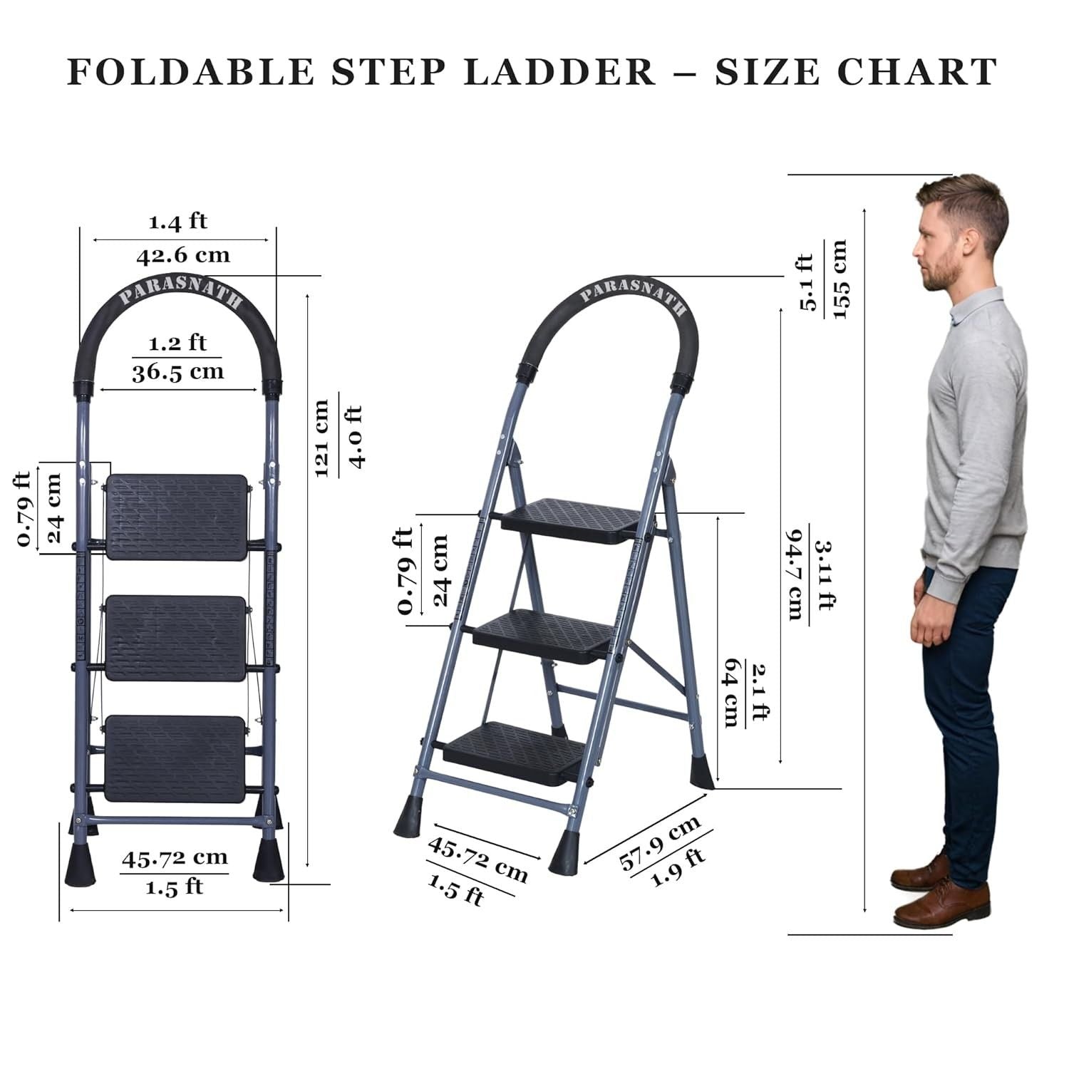 Parasnath GoUp 3 Step Foldable Steel Ladder 