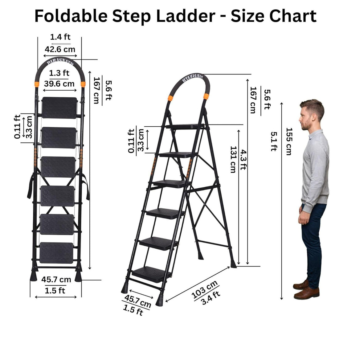 Parasnath GoUp 6 Step Foldable Steel Black Ladder