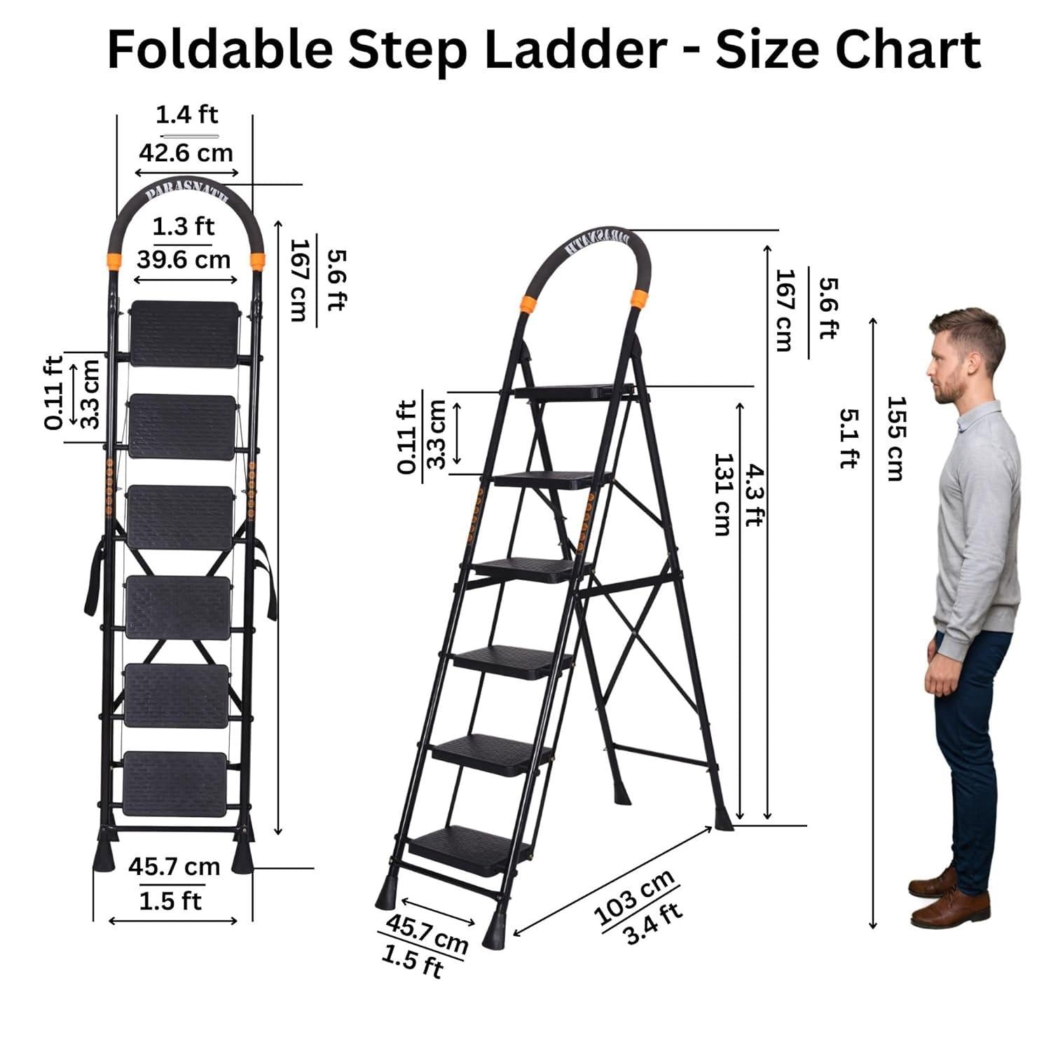 Parasnath GoUp 6 Step Foldable Steel Black Ladder