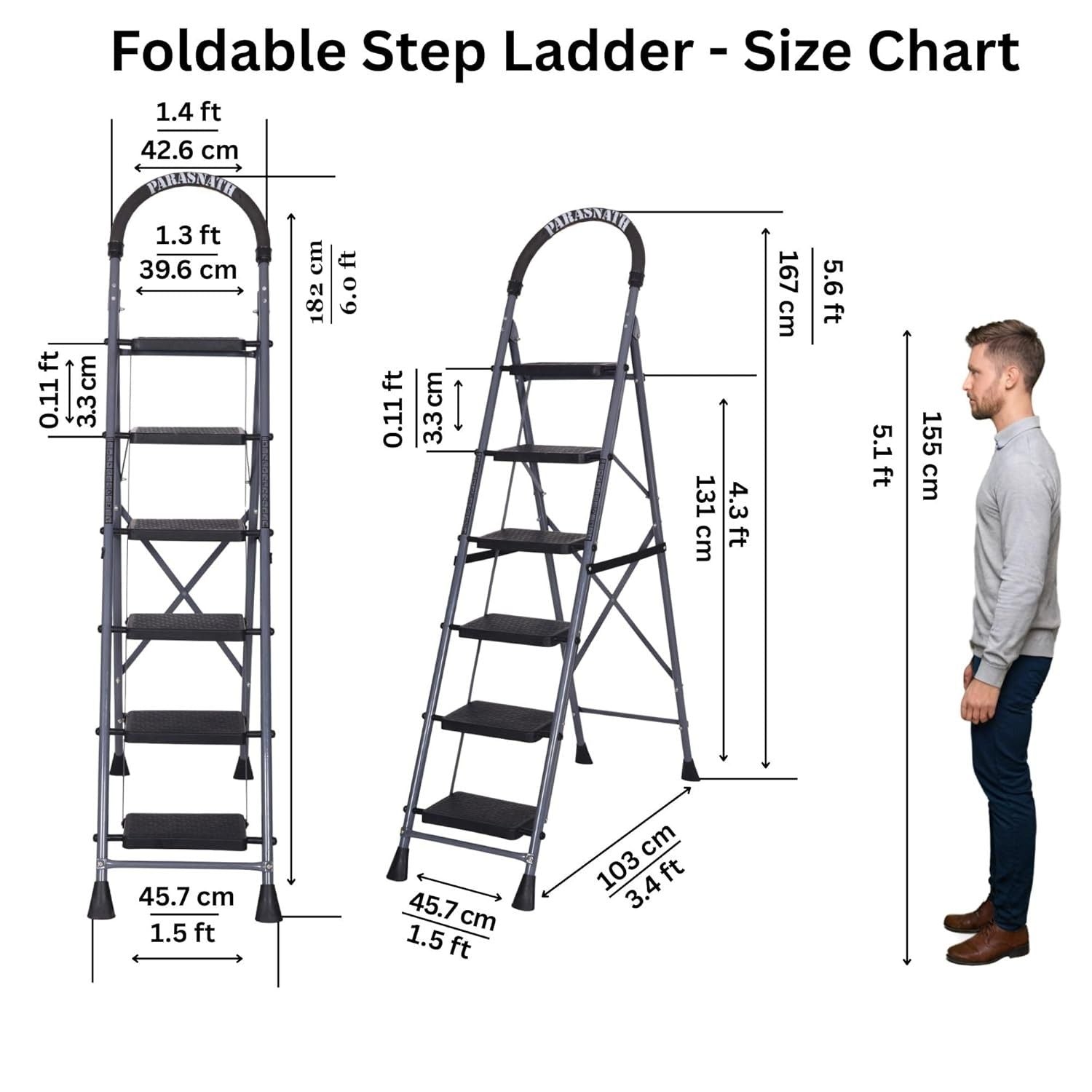 Parasnath GoUp 6 Step Foldable Steel Grey Step Ladder
