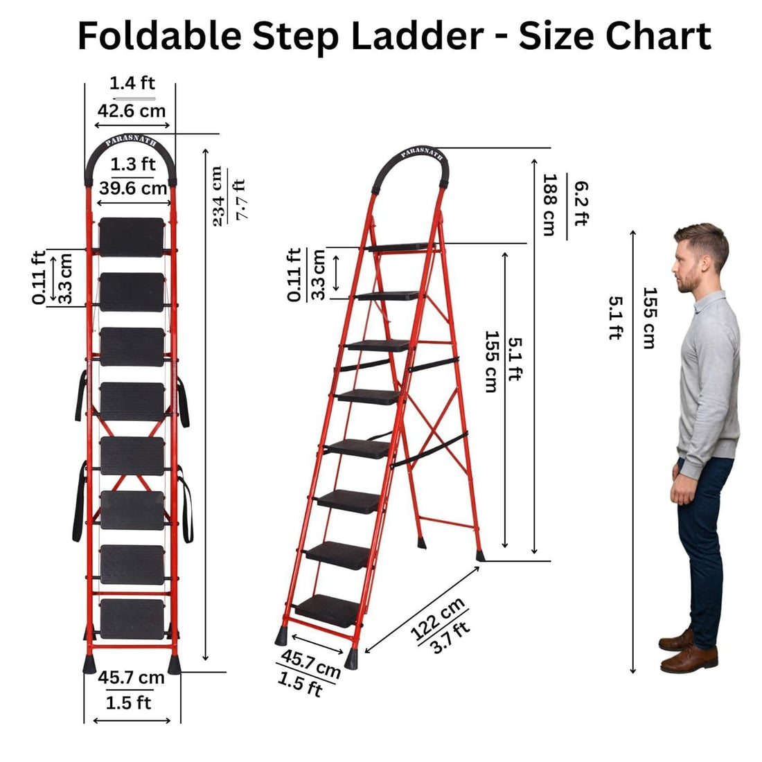 Parasnath GoUp 8 Step Foldable Steel Ladder