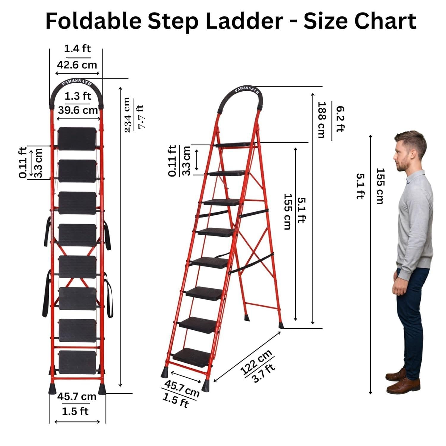 Parasnath GoUp 8 Step Foldable Steel Ladder