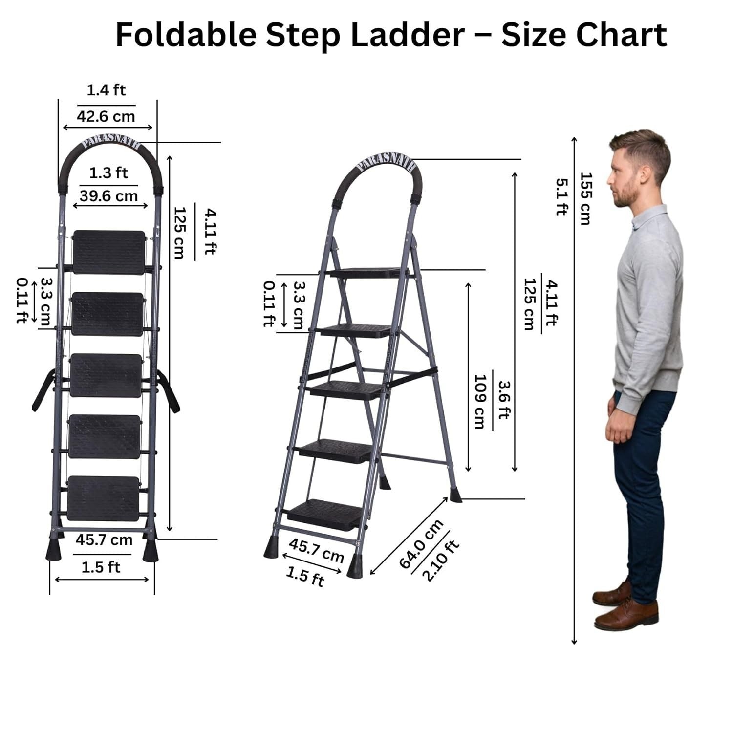 Parasnath GoUp 5 Step Foldable Steel Ladder 