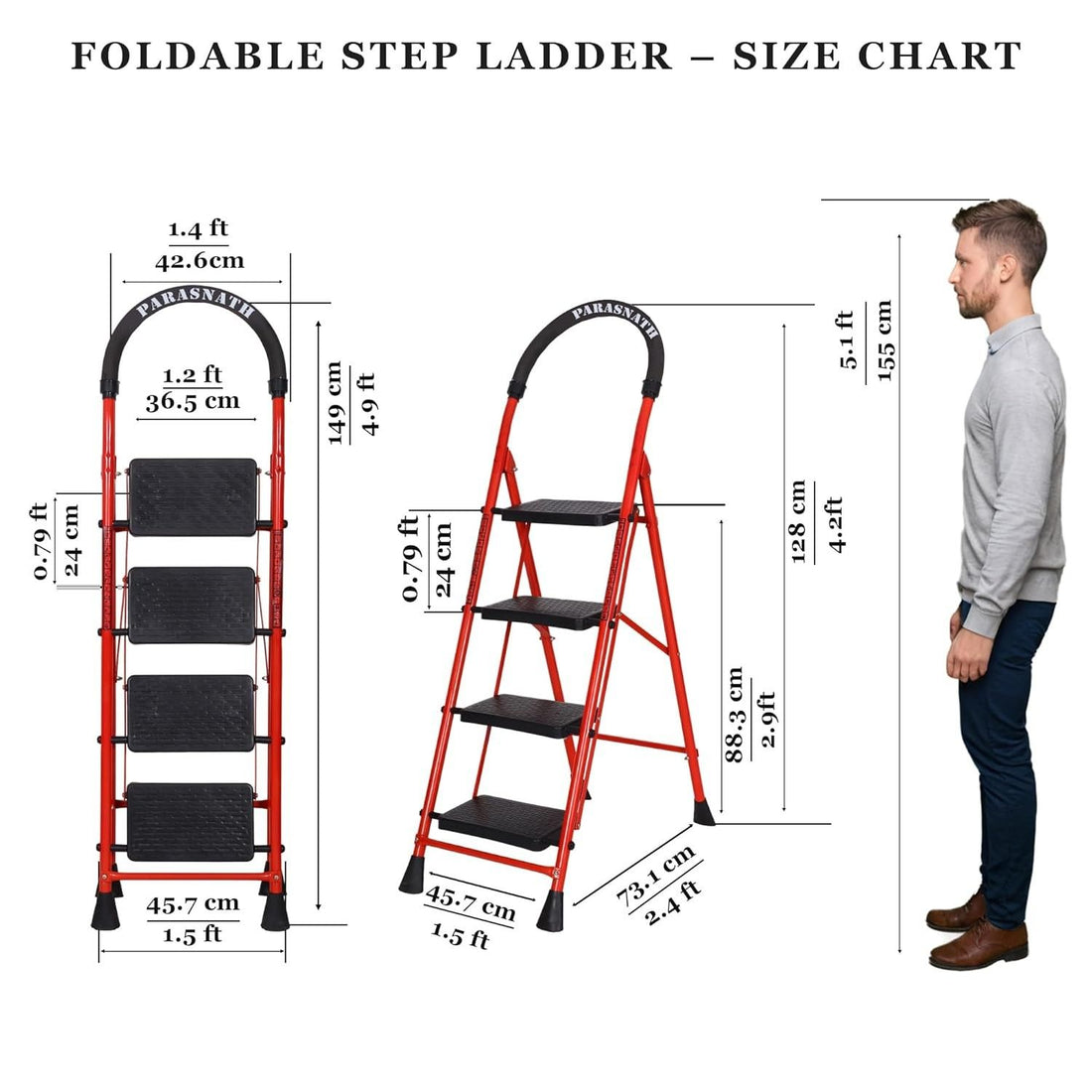 Parasnath GoUp 4 Step Foldable Steel Ladder 