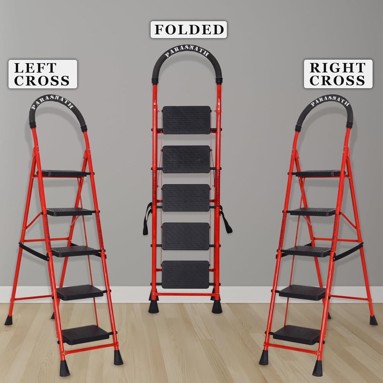 Parasnath GoUp 5 Step Red Steel Foldable Ladder