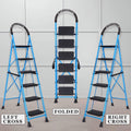 Parasnath GoUp 6 Step Foldable Steel Blue Step Ladder – Heavy-Duty and Lightweight Step Ladder with Anti-Skid Wide Plastic Steps, Safety Handle, High Reach Platform for Home, Kitchen, Office, Warehouse Use - 6 Year Manufacturer Warranty - Made in India - PARASNATH