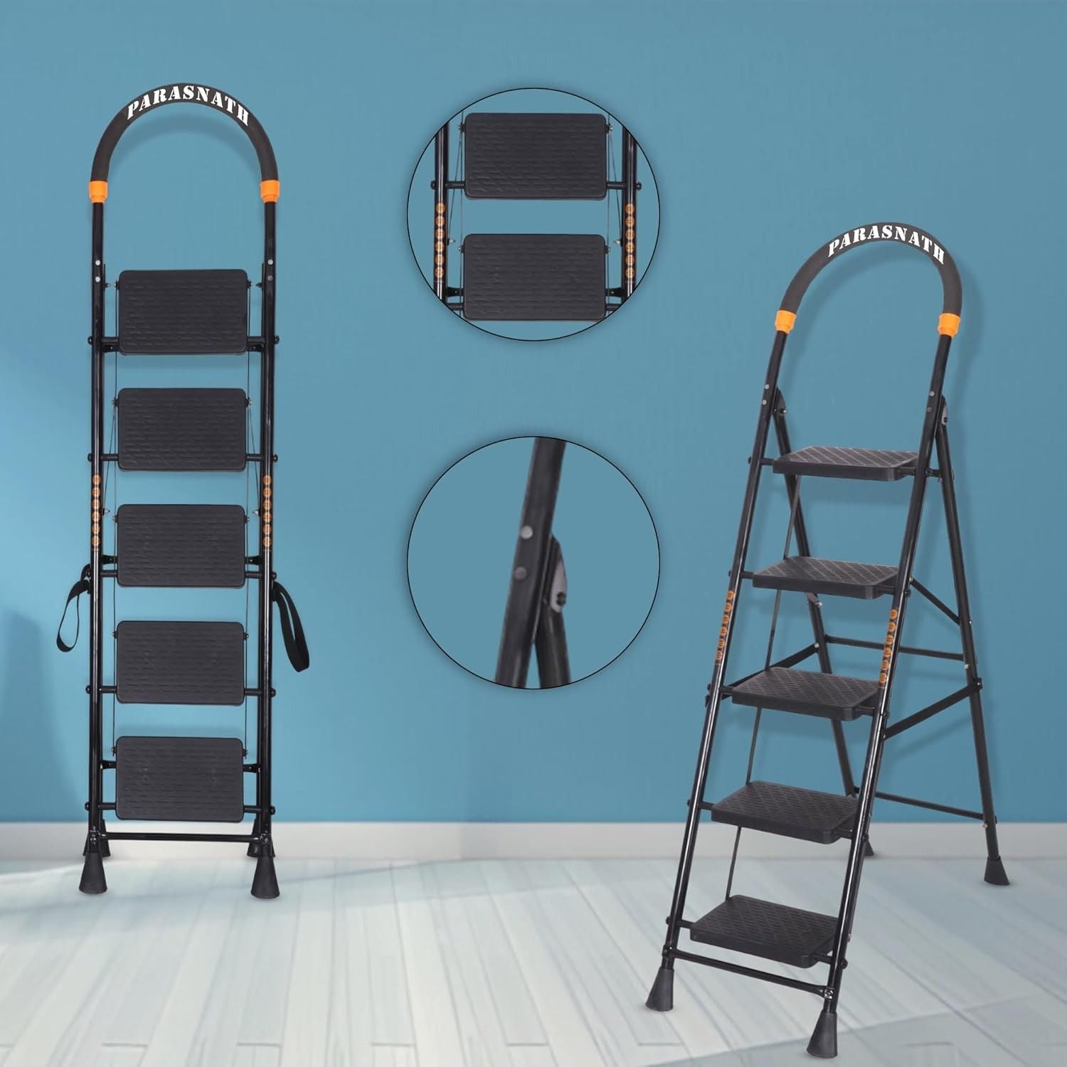 Parasnath GoUp 5 Step Foldable Steel Black Ladder