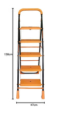 Parasnath Kohinoor 5 Step Heavy-Duty Folding Ladder – Strong Alloy Steel Step Ladder with Wide Anti-Slip Steps, 5.2 Ft Height, Rust-Resistant, Space-Saving Design for Home, Kitchen, Office & Shop Use – Made in India (Orange) - PARASNATH
