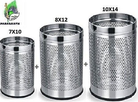 Parasnath Stainless Steel Perforated Dustbin Set of 3 Small Medium Large 