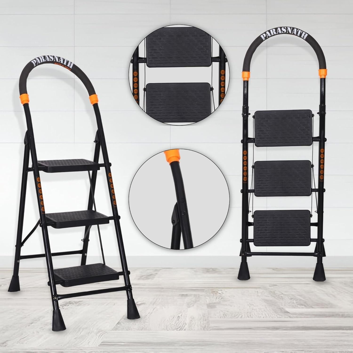 Parasnath GoUp 3 Step Foldable Steel Black Step Ladder