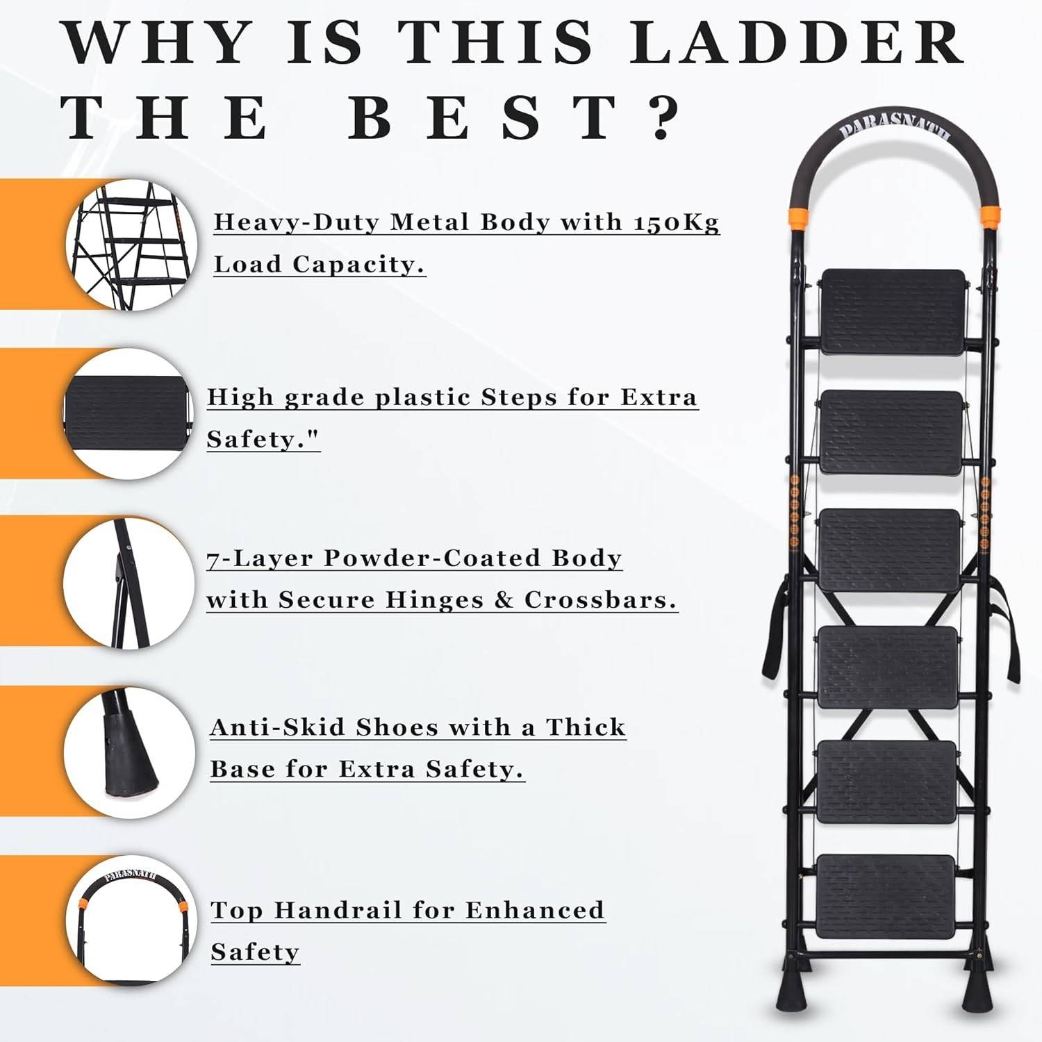 Parasnath GoUp 6 Step Foldable Steel Black Ladder