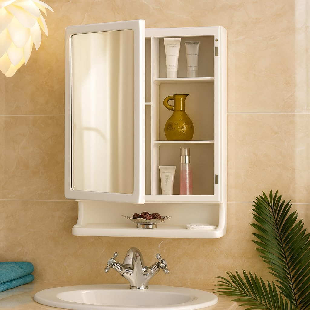 Parasnath New Look White Bathroom Cabinet with Mirror