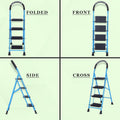 Parasnath GoUp 4 Step Foldable Steel Blue Step Ladder – Heavy-Duty and Lightweight Step Ladder with Anti-Skid Wide Plastic Steps, Safety Handle, High Reach Platform for Home, Kitchen, Office, Warehouse Use - 6 Year Manufacturer Warranty - Made in India - PARASNATH
