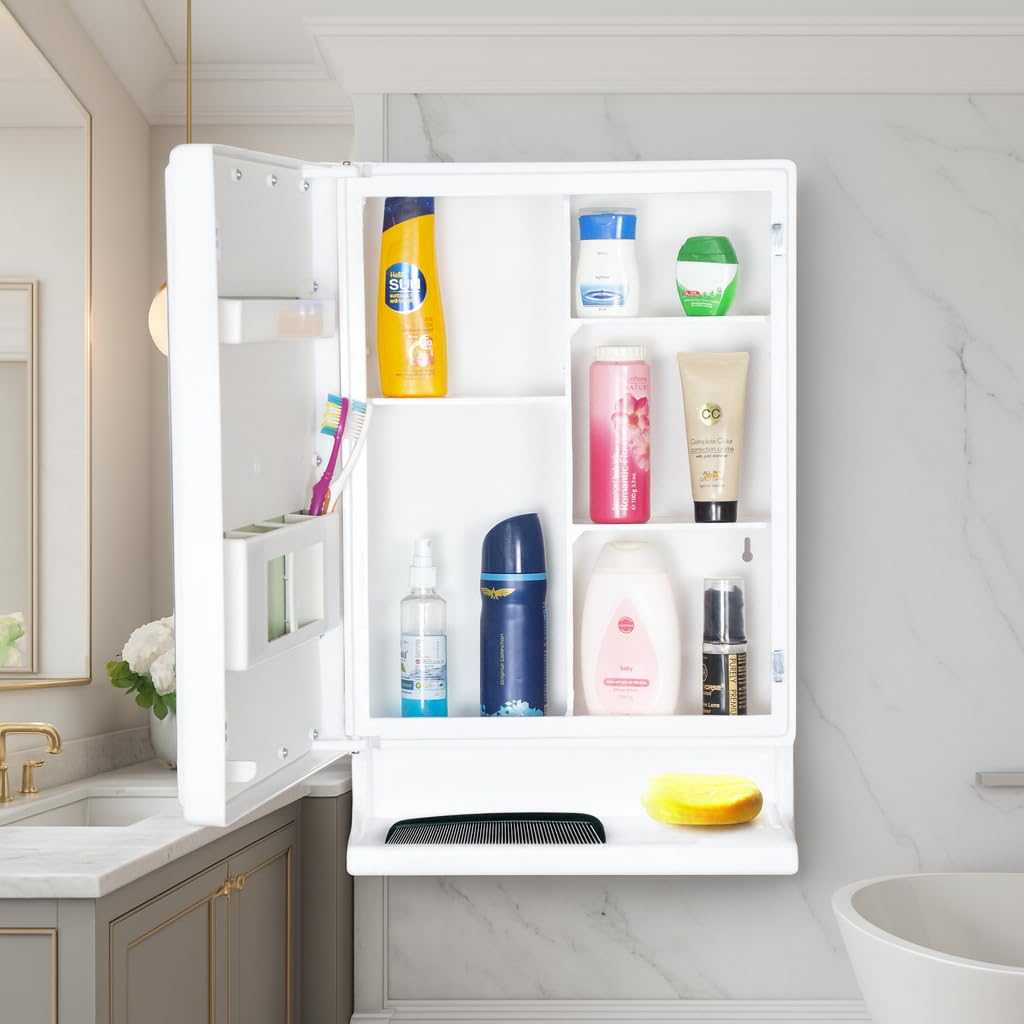 Parasnath New Look White Bathroom Cabinet with Mirror