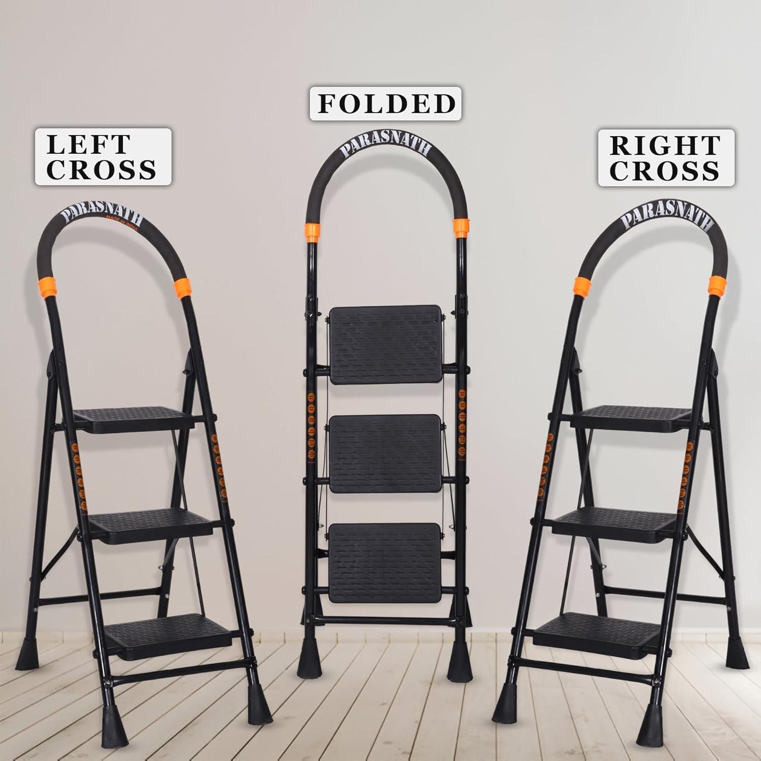 Parasnath GoUp 3 Step Foldable Steel Black Step Ladder