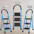 Parasnath GoUp 3 Step Foldable Steel Blue Step Ladder – Heavy-Duty and Lightweight Step Ladder with Anti-Skid Wide Plastic Steps, Safety Handle, High Reach Platform for Home, Kitchen, Office, Warehouse Use - 6 Year Manufacturer Warranty - Made in India - PARASNATH