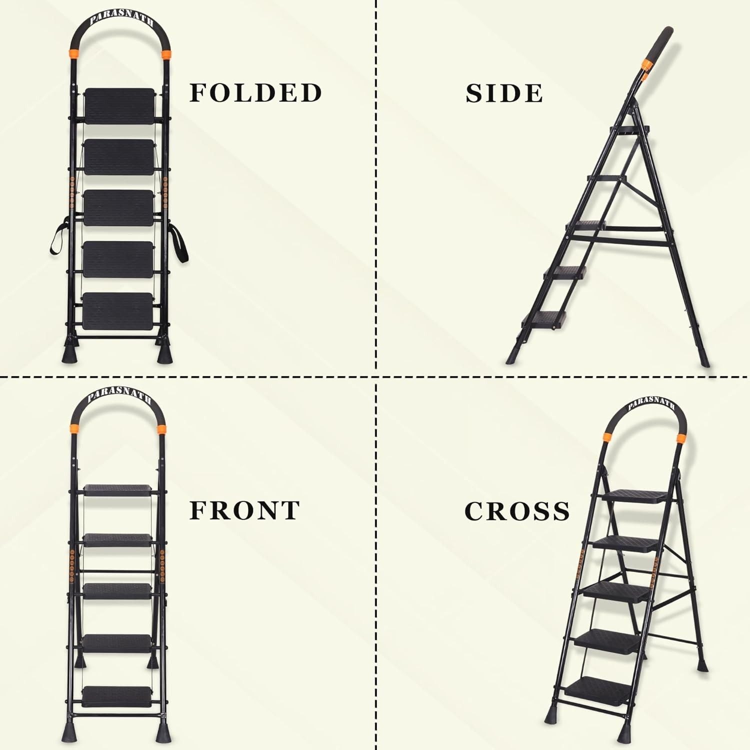 Parasnath GoUp 5 Step Foldable Steel Black Ladder
