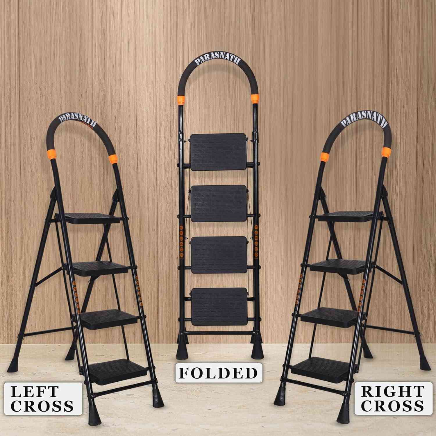 Parasnath GoUp 4 Step Foldable Steel Black Ladder 