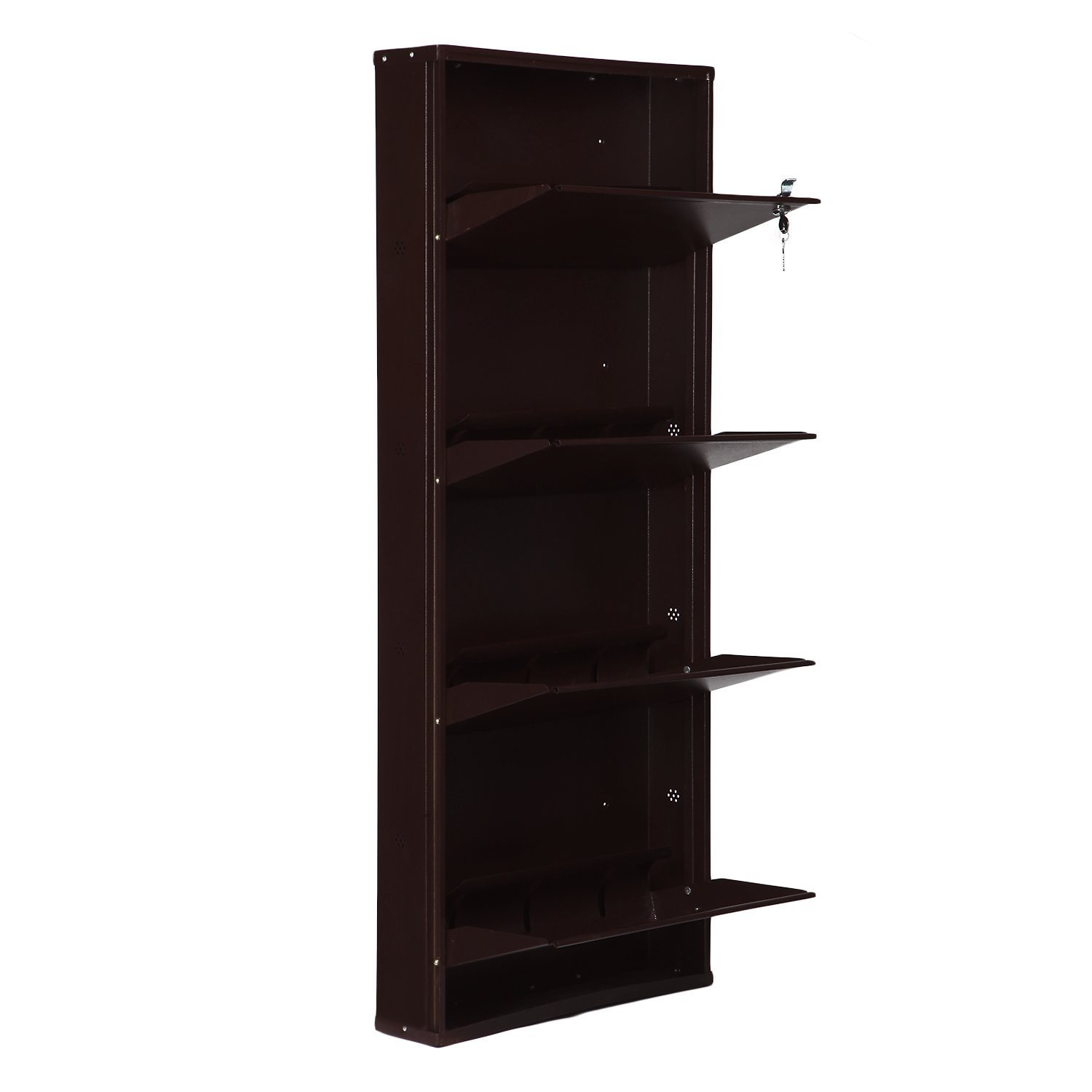 Parasnath Coffee Colour Wall Shoe Rack 4 Shelves Slim Lockable Steel Shoe Stand