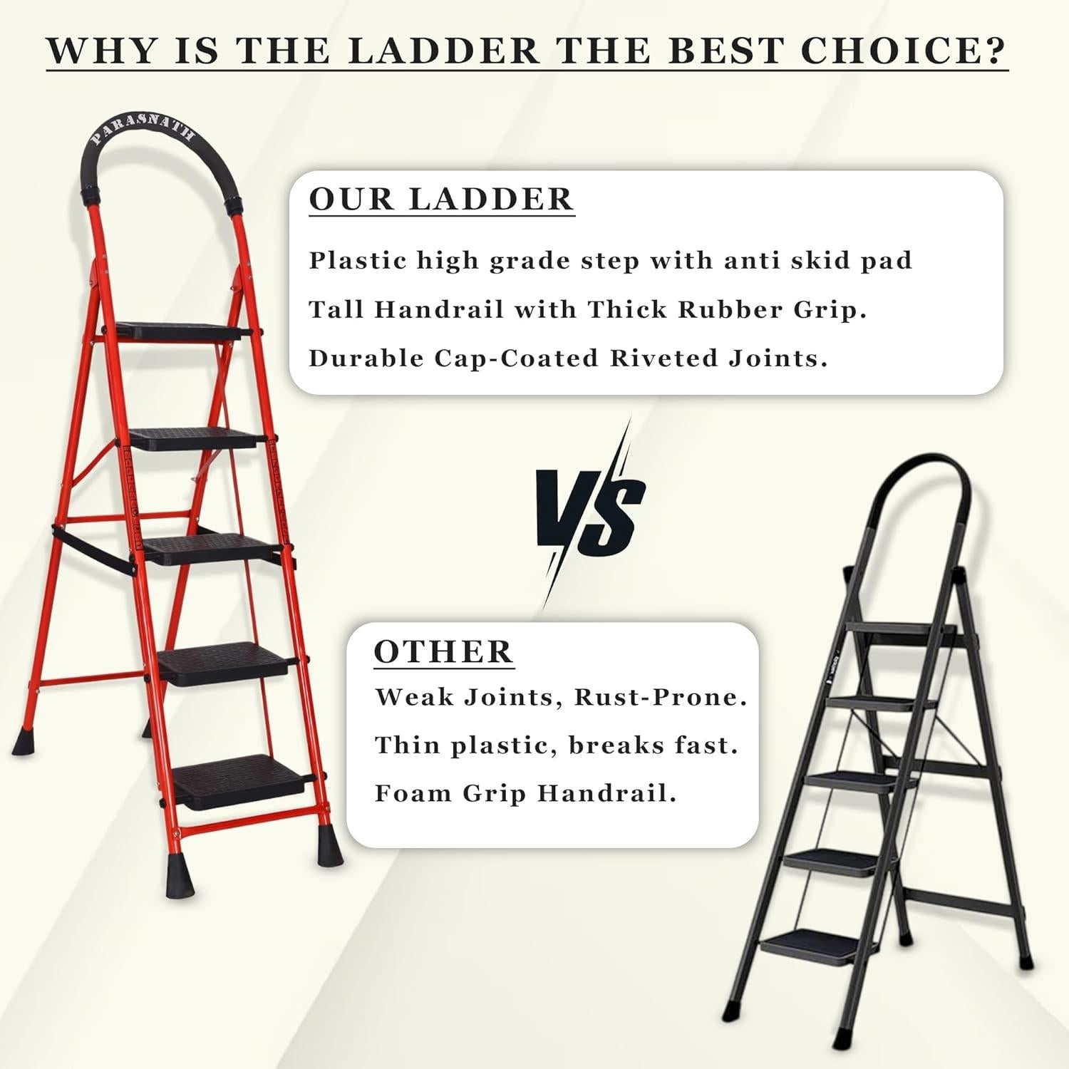 Parasnath GoUp 5 Step Red Steel Foldable Ladder