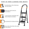 Parasnath GoUp 3 Step Foldable Steel Black Step Ladder