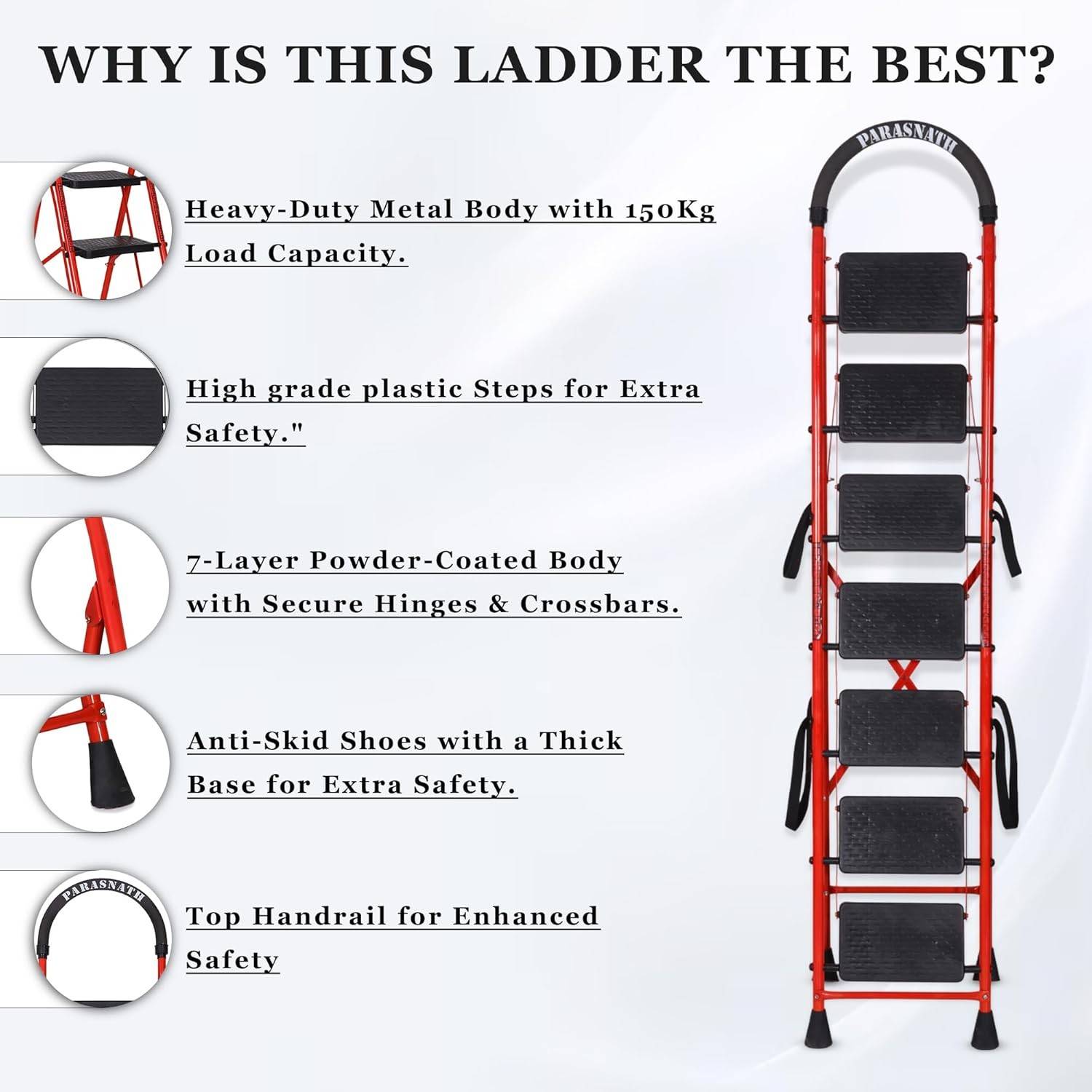 Parasnath GoUp 7 Step Red Steel Foldable Ladder