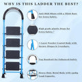 Parasnath GoUp 4 Step Foldable Steel Blue Step Ladder – Heavy-Duty and Lightweight Step Ladder with Anti-Skid Wide Plastic Steps, Safety Handle, High Reach Platform for Home, Kitchen, Office, Warehouse Use - 6 Year Manufacturer Warranty - Made in India - PARASNATH