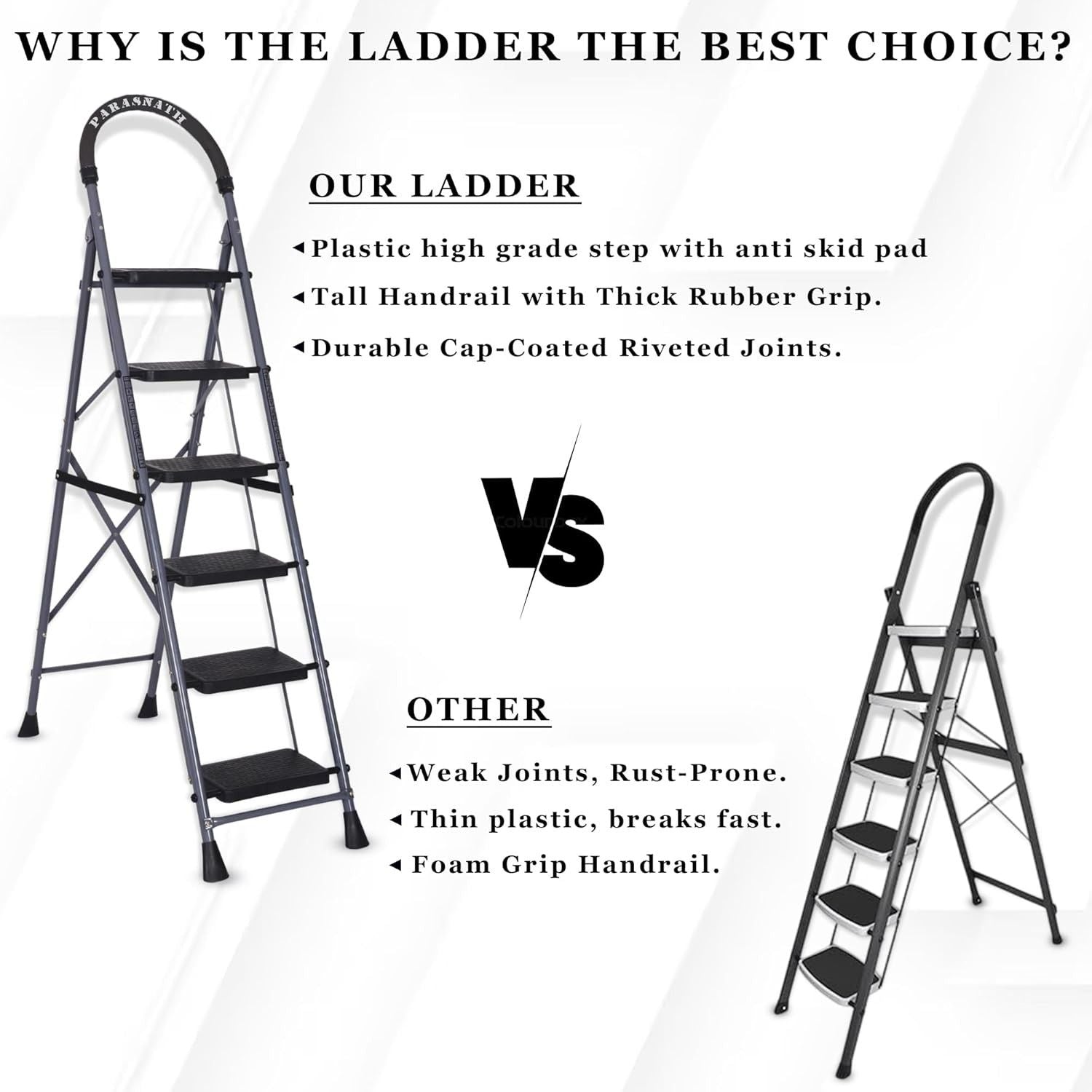 Parasnath GoUp 6 Step Foldable Steel Grey Step Ladder