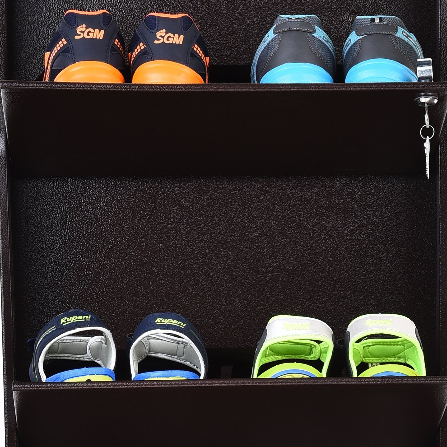 Parasnath Coffee Colour Wall Shoe Rack 4 Shelves Slim Lockable Steel Shoe Stand
