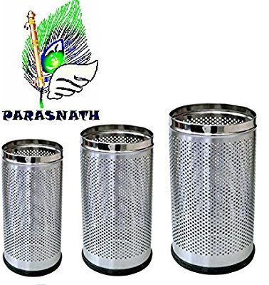 Parasnath Stainless Steel Perforated Dustbin Set of 3 Small Medium Large 