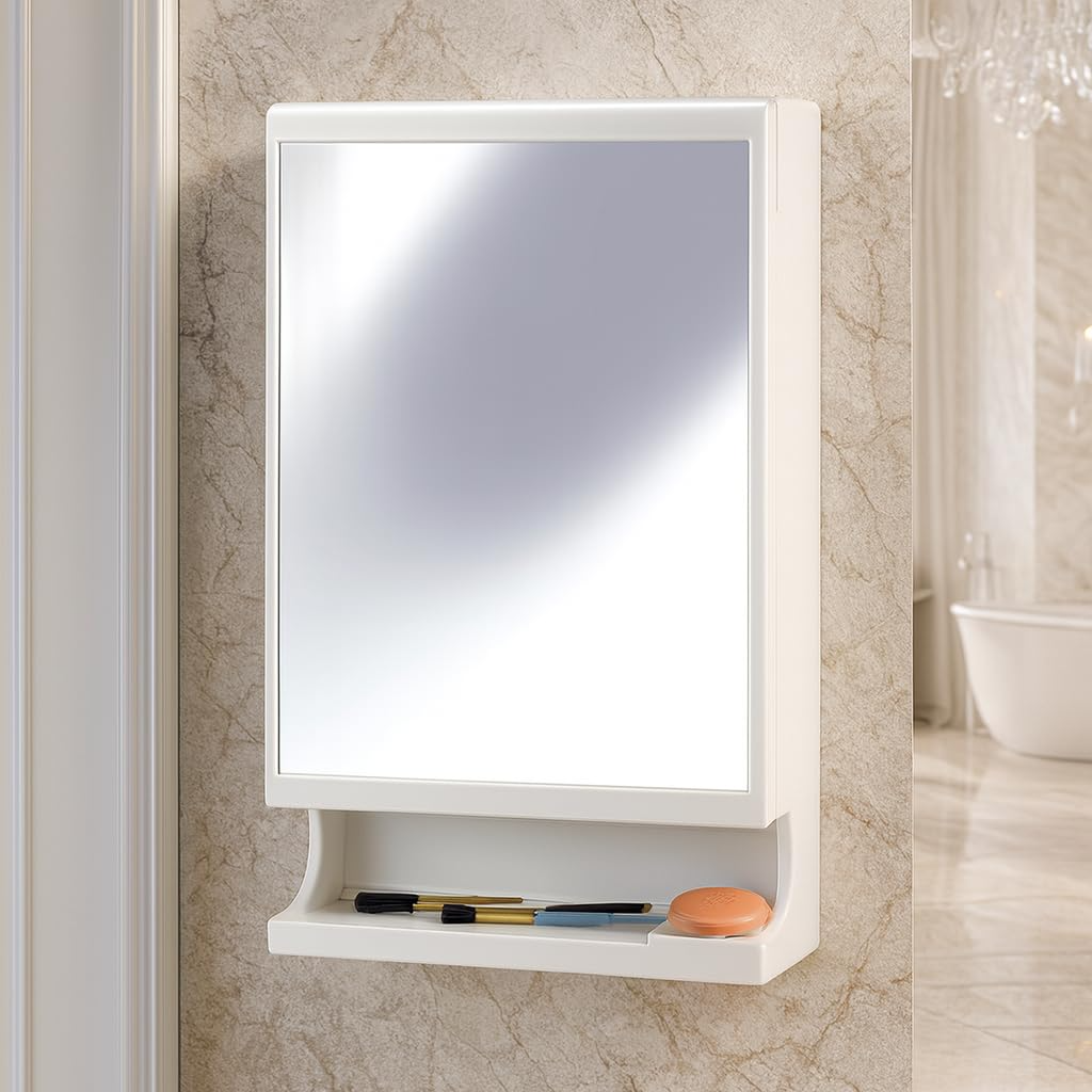 Parasnath New Look White Bathroom Cabinet with Mirror