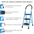 Parasnath GoUp 3 Step Foldable Steel Blue Step Ladder – Heavy-Duty and Lightweight Step Ladder with Anti-Skid Wide Plastic Steps, Safety Handle, High Reach Platform for Home, Kitchen, Office, Warehouse Use - 6 Year Manufacturer Warranty - Made in India - PARASNATH