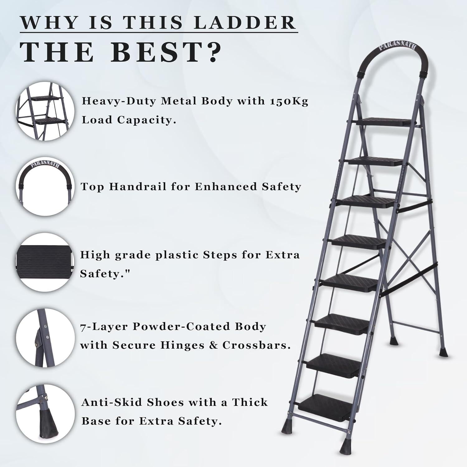 Parasnath GoUp 8 Step Foldable Steel Grey Ladder
