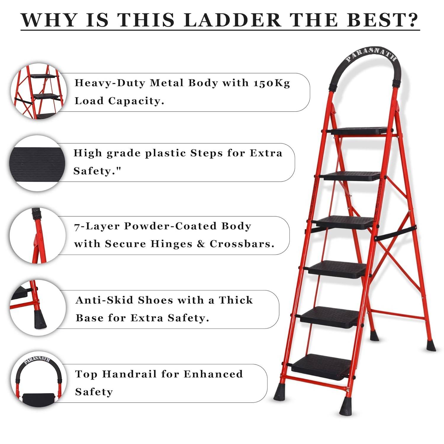 Parasnath GoUp 6 Step Red Steel Foldable Ladder