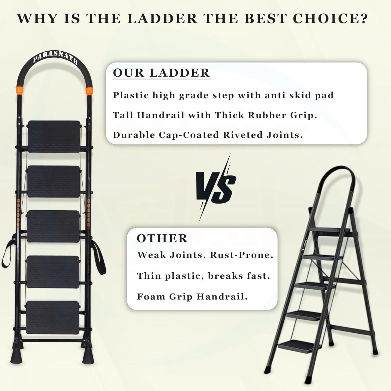 Parasnath GoUp 5 Step Foldable Steel Black Ladder
