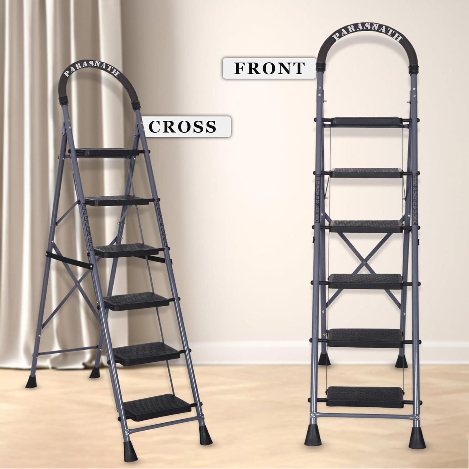 Parasnath GoUp 6 Step Foldable Steel Grey Step Ladder