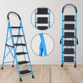Parasnath GoUp 6 Step Foldable Steel Blue Step Ladder – Heavy-Duty and Lightweight Step Ladder with Anti-Skid Wide Plastic Steps, Safety Handle, High Reach Platform for Home, Kitchen, Office, Warehouse Use - 6 Year Manufacturer Warranty - Made in India - PARASNATH