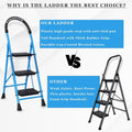 Parasnath GoUp 3 Step Foldable Steel Blue Step Ladder – Heavy-Duty and Lightweight Step Ladder with Anti-Skid Wide Plastic Steps, Safety Handle, High Reach Platform for Home, Kitchen, Office, Warehouse Use - 6 Year Manufacturer Warranty - Made in India - PARASNATH