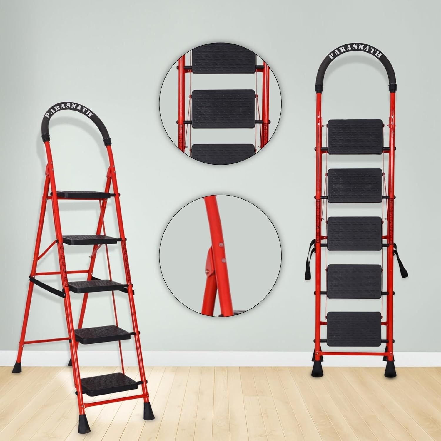 Parasnath GoUp 5 Step Red Steel Foldable Ladder