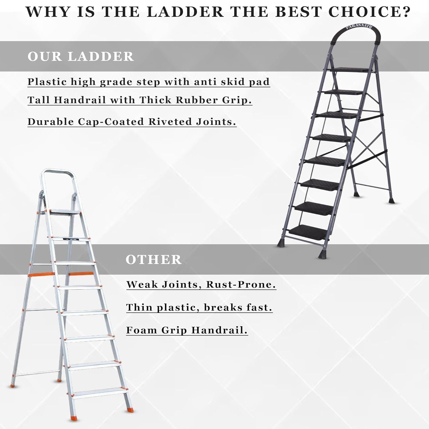 Parasnath GoUp 8 Step Foldable Steel Grey Ladder