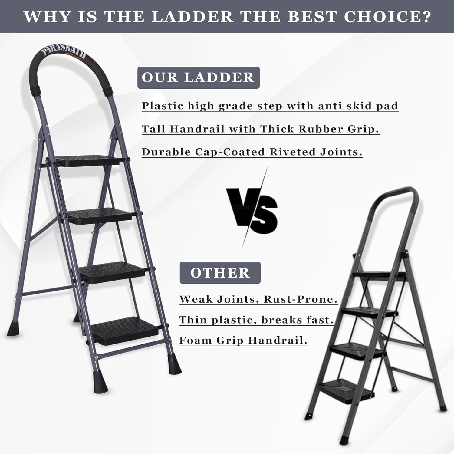 Parasnath GoUp 4 Step Grey Steel Ladder